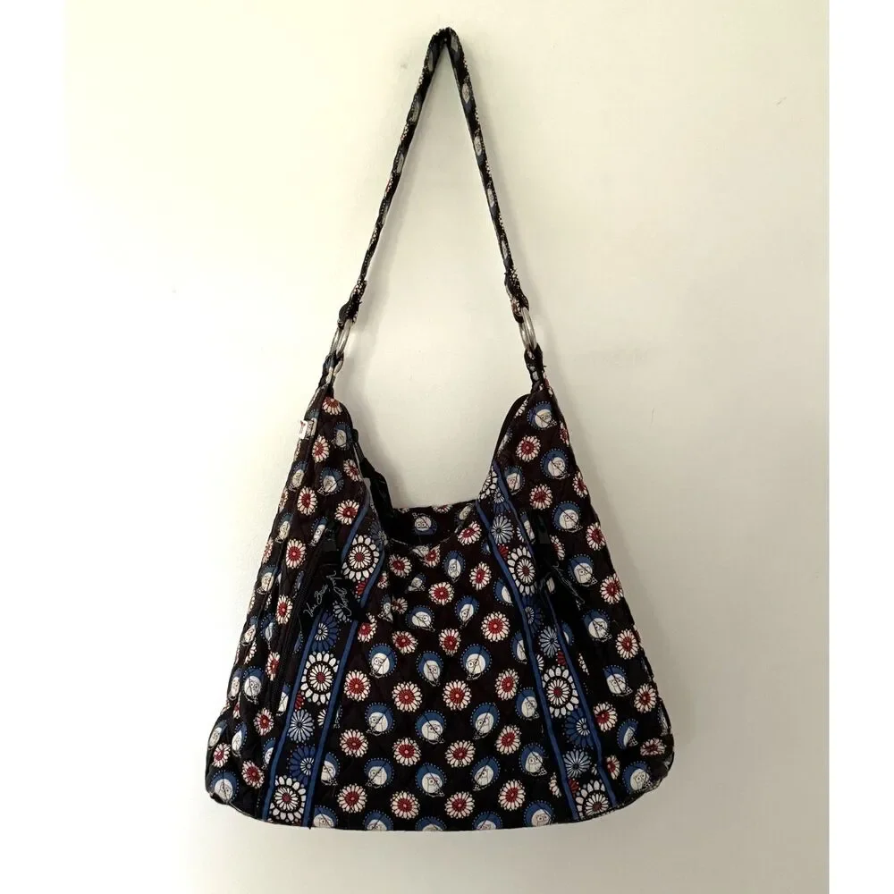 Vera Bradley Retired Night Owl Brown Black Quilted Cotton Hobo Shoulder Bag